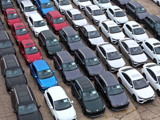 LIANYUNGANG, CHINA - JULY 03: Aerial view of domestic vehicles waiting to be loaded onto a ro-ro ship for export at Lianyungang Port on July 3, 2026 in Lianyungang, Jiangsu Province of China.  Copyright: xVCGx 111651949589