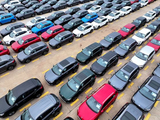 LIANYUNGANG, CHINA - JULY 03: Aerial view of domestic vehicles waiting to be loaded onto a ro-ro ship for export at Lianyungang Port on July 3, 2026 in Lianyungang, Jiangsu Province of China.  Copyright: xVCGx 111651949590