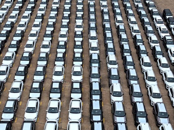LIANYUNGANG, CHINA - JULY 03: Aerial view of domestic vehicles waiting to be loaded onto a ro-ro ship for export at Lianyungang Port on July 3, 2026 in Lianyungang, Jiangsu Province of China.  Copyright: xVCGx 111651949592