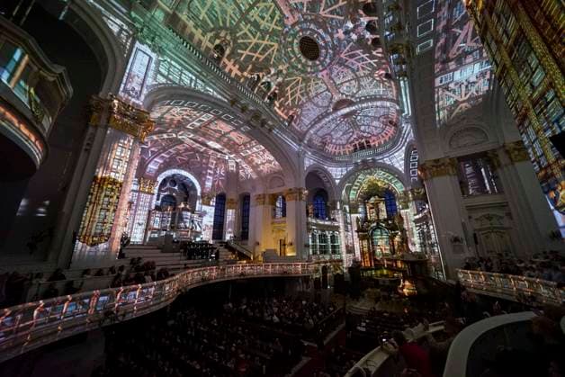 CNTV MICHEL- Innenansicht der Kirche LIcht Light Show Hamburg 02.07.2026 Die Hauptkirche St.Michaelis,dem Hamburger Michel erstrahlt fuer mehrere Monate in neuem Licht LUMINISCENCE Licht Show das einmalige 360Â° Illuminationserlebnis macht die Architektur des Michel hor und sichtbar und der Raumklang setzt die barocke Architektur bestens in Szene.Hauptkirche St. Michaelis Michel ist ein evangelischer Sakralbau in der Neustadt von Hamburg Hamburg Deutschland *** CNTV MICHEL Interior View of the Church Light Show Hamburg July 2, 2026 St. Michael’s Church, known as the Hamburg Michel, will shine in a new light for several months during the LUMINISCENCE Light Show—a unique 360° illumination experience brings the architecture of the Michel to