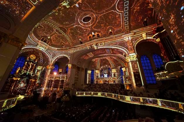CNTV MICHEL- Innenansicht der Kirche LIcht Light Show Hamburg 02.07.2026 Die Hauptkirche St.Michaelis,dem Hamburger Michel erstrahlt fuer mehrere Monate in neuem Licht LUMINISCENCE Licht Show das einmalige 360Â° Illuminationserlebnis macht die Architektur des Michel hor und sichtbar und der Raumklang setzt die barocke Architektur bestens in Szene.Hauptkirche St. Michaelis Michel ist ein evangelischer Sakralbau in der Neustadt von Hamburg Hamburg Deutschland *** CNTV MICHEL Interior View of the Church Light Show Hamburg July 2, 2026 St. Michael’s Church, known as the Hamburg Michel, will shine in a new light for several months during the LUMINISCENCE Light Show—a unique 360° illumination experience brings the architecture of the Michel to
