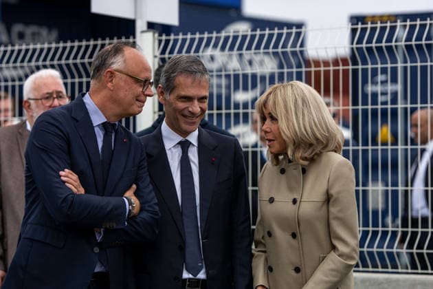 Christening of CMA CGM Notre Dame - Le Havre L-R : Edouard Philippe, Rodolphe Saade and Brigitte Macron seen during the christening ceremony of the container ship CMA CGM NOTRE DAME, propelled by liquefied natural gas, at Le Havre port, France on July 2, 2026. Photo by Ammar Abd Rabbo ABACAPRESS.COM Le Havre France  Copyright: xAbdxRabboxAmmar ABACAx
