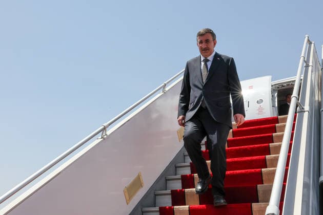 Turkish Vice President Cevdet Yilmaz arrives in Iran to attend funeral ceremony for former Iranian Supreme Leader Ali Khamenei TEHRAN, IRAN - JULY 3: Turkish Vice President Cevdet Yilmaz (C) and the accompanying delegation arrive in Tehran, Iran, on July 3, 2026, to attend the state funeral ceremony for former Iranian Supreme Leader Ali Khamenei, who lost his life in a joint US-Israeli attack on Iran on Feb. 28. Ahmet Okur Anadolu Tehran Iran. Editorial use only. Please get in touch for any other usage.  Copyright: x2026xAnadoluxAhmetxOkurx