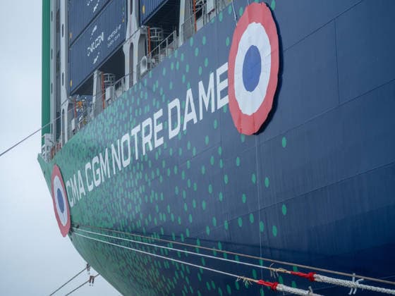 Christening of CMA CGM Notre Dame - Le Havre The CMA-CGM Notre Dame, the largest ship flying the French flag, is seen during its official integration ceremony in Le Havre, France on July 02, 2026, as the vessel operates on liquefied gas. Photo by Mario FOURMY ABACAPRESS.COM Le Havre France  Copyright: xFourmyxMario ABACAx