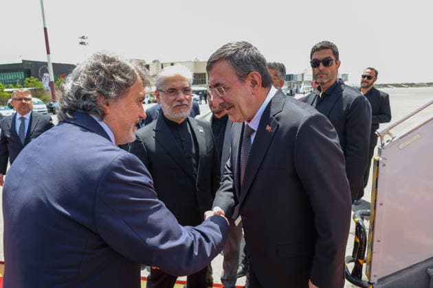 Turkish Vice President Cevdet Yilmaz arrives in Iran to attend funeral ceremony for former Iranian Supreme Leader Ali Khamenei TEHRAN, IRAN - JULY 3: Turkish Vice President Cevdet Yilmaz is welcomed at the airport by Iranian Minister of Science, Research and Technology Hossein Simayi Sarraf and Turkish Ambassador to Tehran Hicabi Kirlangic after arriving in Tehran, Iran, on July 3, 2026, to attend the state funeral ceremony for former Iranian Supreme Leader Ali Khamenei, who lost his life in a joint U.S.-Israeli attack on Iran on Feb. 28. Ahmet Okur Anadolu Tehran Iran. Editorial use only. Please get in touch for any other usage.  Copyright: x2026xAnadoluxAhmetxOkurx