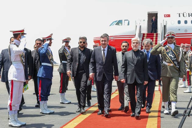 Turkish Vice President Cevdet Yilmaz arrives in Iran to attend funeral ceremony for former Iranian Supreme Leader Ali Khamenei TEHRAN, IRAN - JULY 3: Turkish Vice President Cevdet Yilmaz and the accompanying delegation are welcomed at the airport by Iranian Minister of Science, Research and Technology Hossein Simayi Sarraf and Turkish Ambassador to Tehran Hicabi Kirlangic after arriving in Tehran, Iran, on July 3, 2026, to attend the state funeral ceremony for former Iranian Supreme Leader Ali Khamenei, who lost his life in a joint U.S.-Israeli attack on Iran on Feb. 28. Ahmet Okur Anadolu Tehran Iran. Editorial use only. Please get in touch for any other usage.  Copyright: x2026xAnadoluxAhmetxOkurx