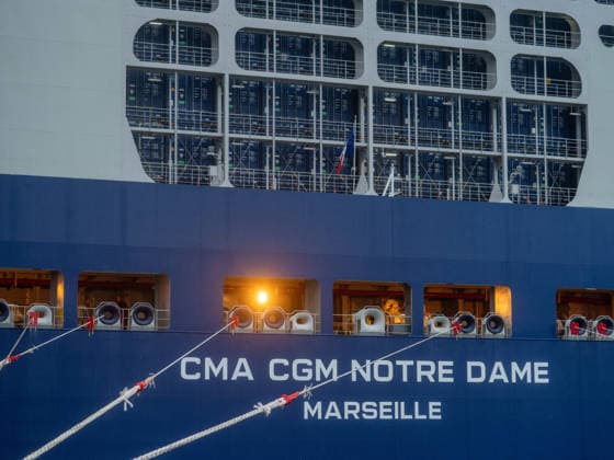 Christening of CMA CGM Notre Dame - Le Havre The CMA-CGM Notre Dame, the largest ship flying the French flag, is seen during its official integration ceremony in Le Havre, France on July 02, 2026, as the vessel operates on liquefied gas. Photo by Mario FOURMY ABACAPRESS.COM Le Havre France  Copyright: xFourmyxMario ABACAx