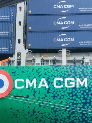Christening of CMA CGM Notre Dame - Le Havre The CMA-CGM Notre Dame, the largest ship flying the French flag, is seen during its official integration ceremony in Le Havre, France on July 02, 2026, as the vessel operates on liquefied gas. Photo by Mario FOURMY ABACAPRESS.COM Le Havre France  Copyright: xFourmyxMario ABACAx