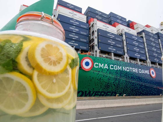 Christening of CMA CGM Notre Dame - Le Havre The CMA-CGM Notre Dame, the largest ship flying the French flag, is seen during its official integration ceremony in Le Havre, France on July 02, 2026, as the vessel operates on liquefied gas. Photo by Mario FOURMY ABACAPRESS.COM Le Havre France  Copyright: xFourmyxMario ABACAx