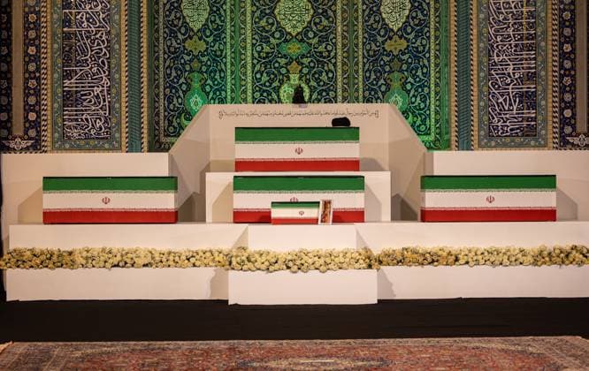 State funeral ceremony held in Tehran for late Iranian Supreme Leader Ali Khamenei TEHRAN, IRAN - JULY 03: A state funeral ceremony is held for late Iranian Supreme Leader Ali Khamenei, who was killed in an attack launched by the US and Israel on February 28, at the Imam Khomeini Mosalla Mosque in Tehran, Iran on July 03, 2026. The ceremony is attended by Iranian officials, citizens, and representatives from various countries. Stringer Anadolu Tehran Iran. Editorial use only. Please get in touch for any other usage.  Copyright: x2026xAnadoluxStringerx