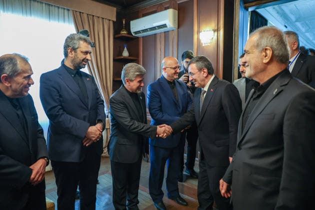 Turkish Vice President Cevdet Yilmaz in Tehran TEHRAN, IRAN - JULY 3: Turkish Vice President Cevdet Yilmaz meets with Iranian President Masoud Pezeshkian and the accompanying Iranian delegation in Tehran, Iran, on July 3, 2026. Yilmaz arrived in the Iranian capital to attend the state funeral ceremony for former Iranian Supreme Leader Ali Khamenei, who lost his life in a joint U.S.-Israeli attack on Iran on Feb. 28. Ahmet Okur Anadolu Tehran Iran. Editorial use only. Please get in touch for any other usage.  Copyright: x2026xAnadoluxAhmetxOkurx