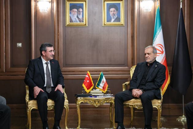 Turkish Vice President Cevdet Yilmaz in Tehran TEHRAN, IRAN - JULY 3: Turkish Vice President Cevdet Yilmaz meets with Iranian President Masoud Pezeshkian in Tehran, Iran, on July 3, 2026. Yilmaz arrived in the Iranian capital to attend the state funeral ceremony for former Iranian Supreme Leader Ali Khamenei, who lost his life in a joint U.S.-Israeli attack on Iran on Feb. 28. Ahmet Okur Anadolu Tehran Iran. Editorial use only. Please get in touch for any other usage.  Copyright: x2026xAnadoluxAhmetxOkurx