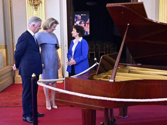King Philippe - Filip and Queen Mathilde of Belgium pictured during a visit to the expo on view at the Royal Palace in Brussels on Friday 03 July 2026. The Royal Palace will be opened for public from 3 July to 16 August.  ERICxLALMAND 180238772