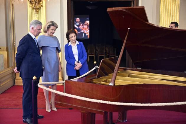 King Philippe - Filip and Queen Mathilde of Belgium pictured during a visit to the expo on view at the Royal Palace in Brussels on Friday 03 July 2026. The Royal Palace will be opened for public from 3 July to 16 August.  ERICxLALMAND 180238773