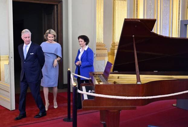 King Philippe - Filip and Queen Mathilde of Belgium pictured during a visit to the expo on view at the Royal Palace in Brussels on Friday 03 July 2026. The Royal Palace will be opened for public from 3 July to 16 August.  ERICxLALMAND 180238774