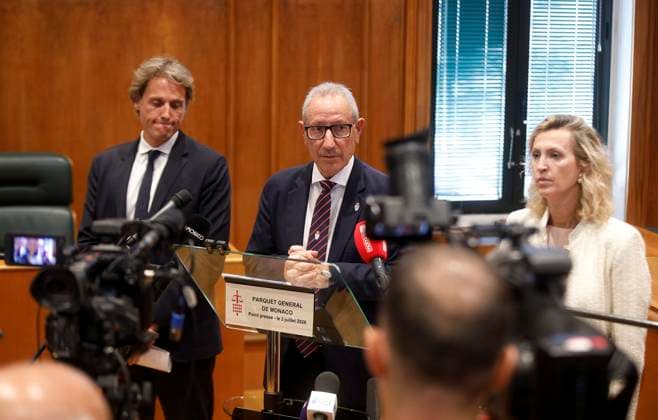 PRESS CONFERENCE ON THE MONACO BOMBING PHOTOPQR NICE MATIN Jean François Ottonello Monaco July 3, 2026 Press conference following the bomb explosion in Monaco Eric Arella, head of the Public Security Department, and Morgan Raymond, deputy prosecutor of Monaco Monaco, July 3, 2026 Press conference following the bomb explosion in Monaco; the prime suspect is a 39-year-old Ukrainian woman currently in Germany; Monaco, France  Copyright: xPHOTOPQR NICExMATIN MAXPPPxJeanxFrançoisxOttonellox 20260703NIM4011 20260703NIM4011