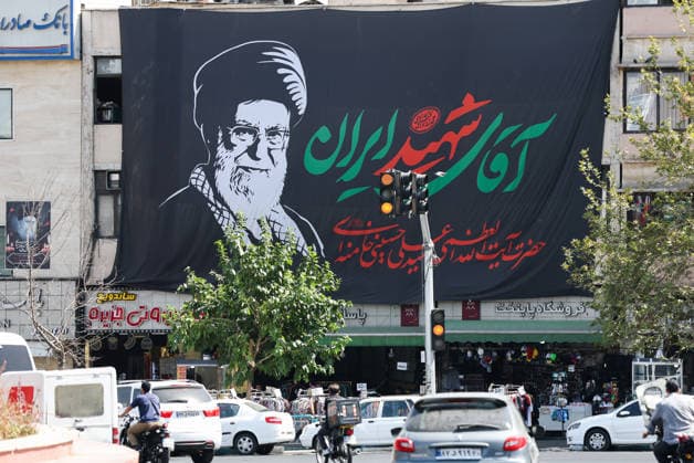 IRAN, TEHRAN - JULY 3, 2026: A banner with a likeness of late Iranian supreme leader Ali Khamenei is seen in a street on the eve of the state funeral of Supreme Leader Ali Khamenei (1939-2026) set to take place from July 4 to 9. Khamenei was killed in a joint US-Israeli airstrike on his residence on February 28. Valery Sharifulin TASS  94612959