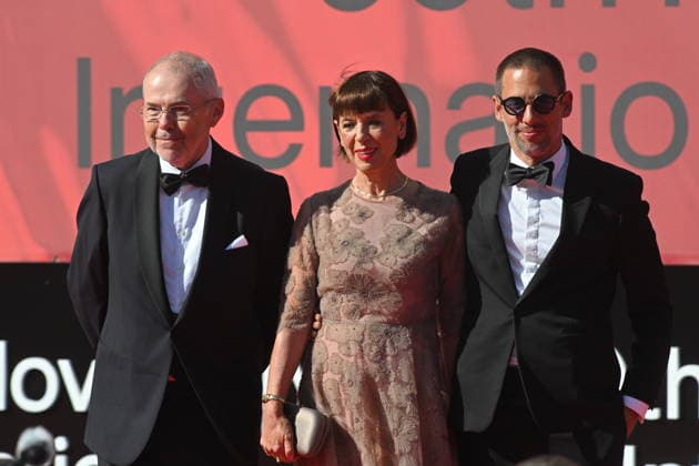 From left: moderator Marek Eben, archaeologist Andrea Bartoskova, and actor Jan Janek Bartoska arrive at the opening of the 60th Karlovy Vary International Film Festival, on June 3, 2026, in Karlovy Vary, Czech Republic. (CTKxPhoto SlavomirxKubes) CTKPhotoP2026070306551  CTKPhotoP2026070306551