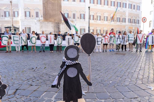 IPA86341174 - A rally was held in front of the Palazzo di Montecitorio in Rome to mark the 1,000 days since the start of the genocide in Gaza  Copyright: xMatteoxNardonex xx 86341174