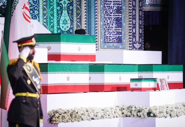 State funeral held for Iran s former leader Khamenei after US-Israeli attack TEHRAN, IRAN - JULY 3: ( RESTRICTIONS: NO Access Israel Media Persian Language TV Stations Outside Iran Strictly No Access BBC Persian VOA Persian Manoto TV Iran International TV ) (----EDITORIAL USE ONLY - MANDATORY CREDIT - IRANIAN LEADER PRESS OFFICE HANDOUT - NO MARKETING NO ADVERTISING CAMPAIGNS - DISTRIBUTED AS A SERVICE TO CLIENTS----) A view shows the coffin of former Iranian leader Ali Khamenei, who was killed in attacks launched by the US and Israel on February 28, during a state ceremony at Imam Khomeini Musalla Mosque in Tehran, Iran, on July 3, 2026. Iranian Leader Press Office Handout Anadolu Tehran Iran. Editorial use only. Please get in touch  Copyright: x2026xAnadoluxIranianxLeaderxPressxOffice Handoutx