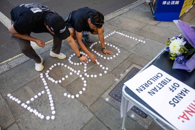 Tibetan Community Vigil for Lobga Rangzen outside Chinese Embassy, London, UK 3 July 2026 Members of the Tibetan community and supporters hold a vigil outside the Chinese Embassy on Portland Place, London, UK, on 3 July 2026. The vigil, organised by Tibet Action Institute and Free Tibet, honours the life of Lobga Rangzen, a Tibetan who died following an act of self-immolation outside the United Nations Headquarters in New York on 2 July 2026. The gathering also protests China s Ethnic Unity Law, which entered into force on 1 July 2026 and has been widely criticised by Tibetan and Uyghur organisations and human rights groups as threatening the languages, religions and cultural identities of non-Han peoples under Chinese rule., Credit:Pet  Copyright: xPetexSpellerx xAvalonx 1114209753