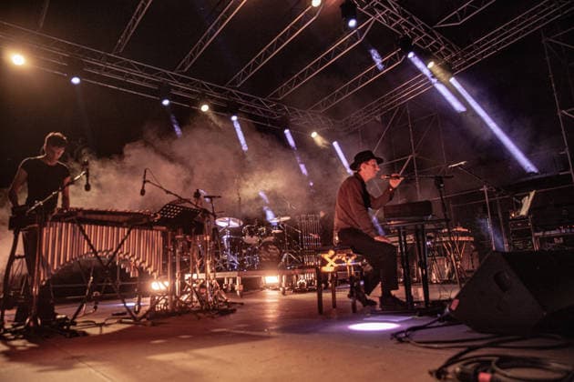 July 3, 2026, Soliera, Emilia Romagna, Italy: These New Puritans performs on stage during the presentation of their latest and acclaimed studio album, Crooked Wing at Piazza Lusvardi. Twins Jack and George Barnett, the founding nucleus of the British avant-garde band These New Puritans, took to the stage in Piazza Lusvardi in Soliera (MO) as one of the most anticipated headliners of the nineteenth edition of Arti Vive Festival. The cult band from Essex treated the audience to a powerful and captivating performance. Soliera Italy  - ZUMAs197 20260703_aaa_s197_096 Copyright: xCarloxVerganix