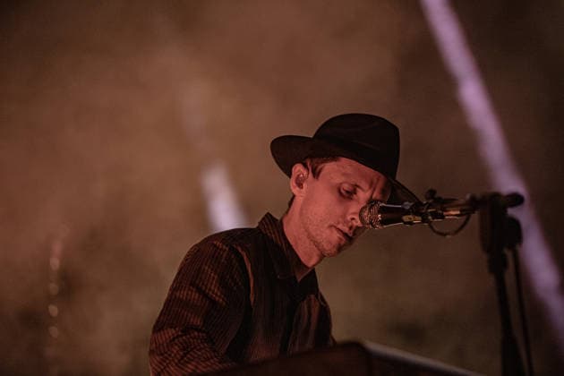 July 3, 2026, Soliera, Emilia Romagna, Italy: Jack Barnett of These New Puritans performs on stage during the presentation of their latest and acclaimed studio album, Crooked Wing at Piazza Lusvardi. Twins Jack and George Barnett, the founding nucleus of the British avant-garde band These New Puritans, took to the stage in Piazza Lusvardi in Soliera (MO) as one of the most anticipated headliners of the nineteenth edition of Arti Vive Festival. The cult band from Essex treated the audience to a powerful and captivating performance. Soliera Italy - ZUMAs197 20260703_aaa_s197_100 Copyright: xCarloxVerganix