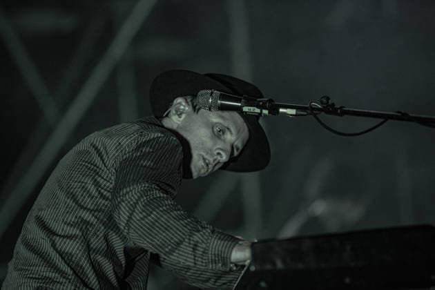 July 3, 2026, Soliera, Emilia Romagna, Italy: Jack Barnett of These New Puritans performs on stage during the presentation of their latest and acclaimed studio album, Crooked Wing at Piazza Lusvardi. Twins Jack and George Barnett, the founding nucleus of the British avant-garde band These New Puritans, took to the stage in Piazza Lusvardi in Soliera (MO) as one of the most anticipated headliners of the nineteenth edition of Arti Vive Festival. The cult band from Essex treated the audience to a powerful and captivating performance. Soliera Italy - ZUMAs197 20260703_aaa_s197_104 Copyright: xCarloxVerganix