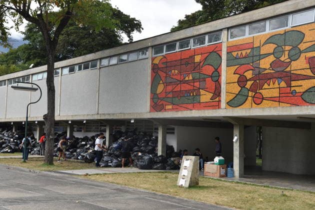 CARACAS, VENEZUELA - JULY 02: The Central University of Venezuela s (UCV) main collection center, located at the Rectorate Plaza in Caracas, operates around the clock under the organization of the Federation of University Centers and volunteers on July 2, 2026 in Caracas, Venezuela. The site, a UNESCO World Heritage Site located in the capital, has become a hub for aid following an earthquake that has killed 2,595 people and injured over 12,000, with 189 buildings completely destroyed.  Copyright: xChinaxNewsxServicex 111652035033