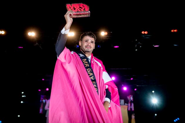 Celebration of the 19th Mr. Gay Spain Gala by MADO’s Kevin Carrera during the pageant and musical show for the 19th Mr. Gay Spain Gala, on July 3, 2026, in Madrid, Spain. The event, one of the central and most popular events in the capital’s official LGBTIQ Pride festival program, takes place on the main stage in Plaza de Espana to select the new national representative, combining visibility for the community, the candidates’ stories of overcoming adversity, and live artistic performances. A Pé MADRID, Spain MADRID, Spain Spain  Copyright: xA.xPÃ rezxMecax 7642735
