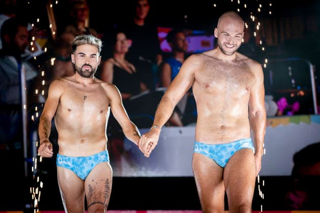 Celebration of the 19th Mr. Gay Spain Gala by MADO Pedro José Ortuno and Claudio Ghica during the pageant and musical show for the 19th Mr. Gay Spain Gala, on July 3, 2026, in Madrid, Spain. The event, one of the central and most popular highlights of the capital’s official LGBTIQ Pride festival program, takes place on the main stage in Plaza de Espana to select the new national representative, combining visibility for the community, the candidates’ stories of overcoming adversity, and live artistic performances. A Pé MADRID, Spain MADRID, Spain Spain  Copyright: xA.xPÃ rezxMecax 7642742