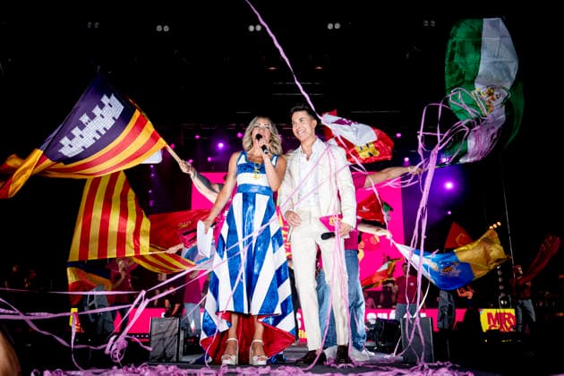 Celebration of the 19th Mr. Gay Spain Gala featuring MADO’s Luján Argüelles and Omar Suárez during the pageant and musical show of the 19th Mr. Gay Spain Gala, on July 3, 2026, in Madrid, Spain. The event—one of the central and most popular highlights of the capital’s official LGBTIQ Pride festival program—takes place on the main stage in Plaza de Espana to select the new national representative, combining visibility for the community, the candidates’ stories of overcoming adversity, and live artistic performances. A Pé MADRID, Spain MADRID, Spain Spain  Copyright: xA.xPÃ rezxMecax 7642769