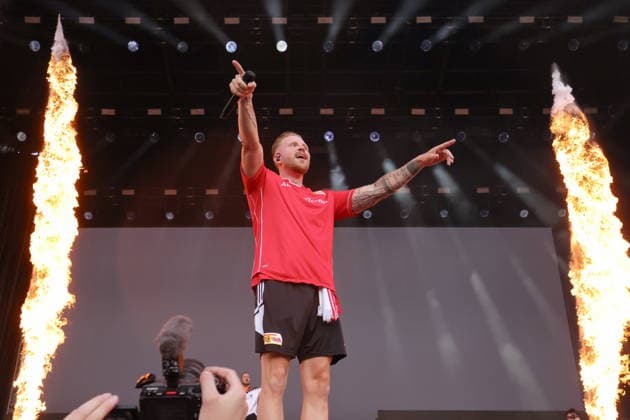 03.07.2026, Finch, Rapper, im Konzert live im Stadion Alte Försterei, Berlin, Musik, bürgerlich Nils Wehowsky, Berlin *** July 3, 2026, Finch, rapper, live concert at the Alte Försterei Stadium, Berlin, music, real name Nils Wehowsky, Berlin