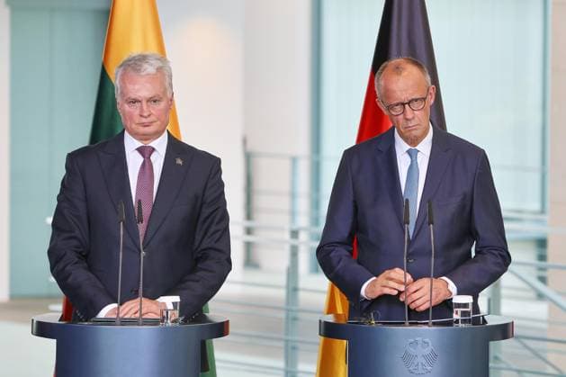 Berlin, Deutschland, 03.07.2026: Bundeskanzleramt: Empfang der Staats- und Regierungschefs der drei baltischen Länder Lettland, Estland und Litauen: Litauens Staatspräsident Gitanas Nauseda und Bundeskanzler Friedrich Merz (CDU) *** Berlin, Germany, July 3, 2026; Federal Chancellery: Reception for the heads of state and government of the three Baltic countries—Latvia, Estonia, and Lithuania; Lithuanian President Gitanas Nauseda and Federal Chancellor Friedrich Merz (CDU) Copyright: xdtsxNachrichtenagenturx dts_126209