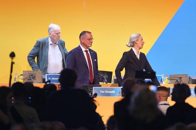 Erfurt, Thüringen, Deutschland, 04.07.2026: Messe: AfD-Bundesparteitag: Alexander Gauland, Tino Chrupalla und Alice Weidel *** Erfurt, Thuringia, Germany, July 4, 2026: AfD National Party Convention—Alexander Gauland, Tino Chrupalla, and Alice Weidel Copyright: xdtsxNachrichtenagenturx dts_126293