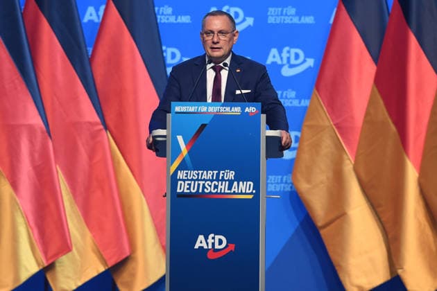 17. Bundesparteitag der Alternative für Deutschland am 04.07.2026 in der Messe Erfurt in Erfurt Tino Chrupalla ( Bundessprecher AfD ) während der Eröffnungsrede *** 17th Federal Party Convention of the Alternative for Germany on July 4, 2026, at the Erfurt Exhibition Center in Erfurt; Tino Chrupalla, Federal Spokesperson for the AfD, during his opening remarks xRx