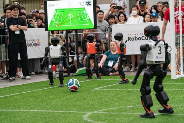 July 4, 2026, Incheon, South Korea: Humanoid robots seen playing soccer for the Humanoid soccer league at Songdo ConvensiA. RoboCup 2026 INCHEON is happening from July 2 to July 6 at Songdo ConvensiA. The event was first held in 1997 and is the world™s largest robot soccer competition and a global challenge dedicated to build a better future through artificial intelligence and robotic technologies. Incheon South Korea - ZUMAs197 20260704_aaa_s197_003 Copyright: xSimonxShinx