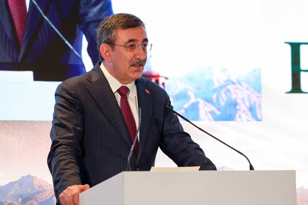 Turkiye-Pakistan Business conference held in Istanbul ISTANBUL, TURKIYE - JULY 04: Turkish Vice President Cevdet Yilmaz delivers speech during the Turkiye-Pakistan Business Conference in Istanbul, Turkiye, on July 4, 2026. The forum brings together officials and business representatives from both countries. Ahmet Okur Anadolu Istanbul Turkey. Editorial use only. Please get in touch for any other usage.  Copyright: x2026xAnadoluxAhmetxOkurx
