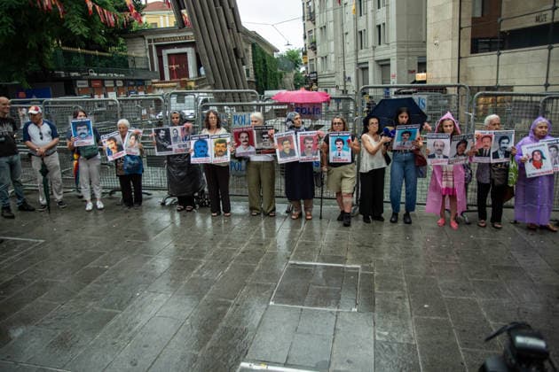 July 4, 2026, Istanbul, Istanbul, Turkey: Members of the Saturday Mothers and the Human Rights Association s Commission Against Enforced Disappearances hold the 1110th weekly vigil at Galatasaray Square in Istanbul, Turkey, on July 4, 2026. During the gathering, participants demanded justice for Hasan Gulunay, who disappeared after allegedly being detained in 1992, marking the 34th anniversary of his disappearance. Protesters called for an effective investigation, disclosure of his fate, and accountability for those responsible, while reiterating demands for justice for all victims of enforced disappearance in Turkey. Istanbul Turkey - ZUMAt171 20260704_zip_t171_002 Copyright: xAbdullahxTepelix