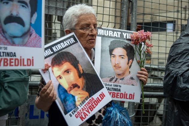 July 4, 2026, Istanbul, Istanbul, Turkey: Members of the Saturday Mothers and the Human Rights Association s Commission Against Enforced Disappearances hold the 1110th weekly vigil at Galatasaray Square in Istanbul, Turkey, on July 4, 2026. During the gathering, participants demanded justice for Hasan Gulunay, who disappeared after allegedly being detained in 1992, marking the 34th anniversary of his disappearance. Protesters called for an effective investigation, disclosure of his fate, and accountability for those responsible, while reiterating demands for justice for all victims of enforced disappearance in Turkey. Istanbul Turkey - ZUMAt171 20260704_zip_t171_008 Copyright: xAbdullahxTepelix