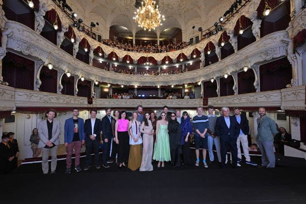 The 60th Karlovy Vary International Film Festival continued on its second day, in Karlovy Vary, Czech Republic, on July 4, 2026. A delegation of filmmakers premiered the film Gregorius, the Chosen One at the Municipal Theatre. (CTKxPhoto SlavomirxKubes) CTKPhotoP2026070403735  CTKPhotoP2026070403735