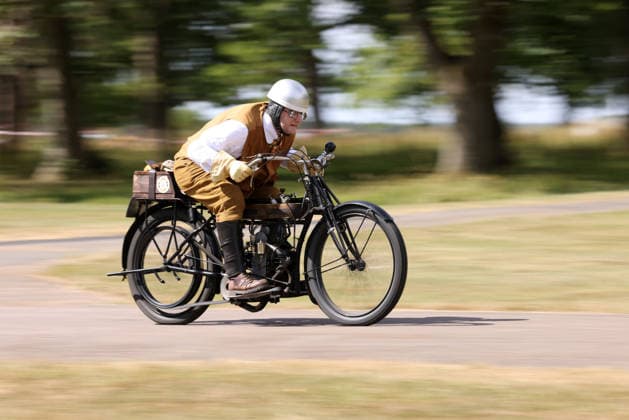 The Vintage Speed Trials event is taking place at Grimsthorpe Castle in Lincolnshire. Featuring vintage cars and motorcycles it attracts hundreds of people to show off their vehicles, and many wear attire from the pre-war period. Vintage Speed Trials, Grimsthorpe Castle, Lincolnshire, on 4th July, 2026.  .