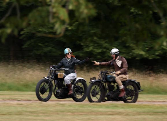 Alex Curtis on a Triumph CSD leads the way as The Vintage Speed Trials event is taking place at Grimsthorpe Castle in Lincolnshire. Featuring vintage cars and motorcycles it attracts hundreds of people to show off their vehicles, and many wear attire from the pre-war period. Vintage Speed Trials, Grimsthorpe Castle, Lincolnshire, on 4th July, 2026.  .