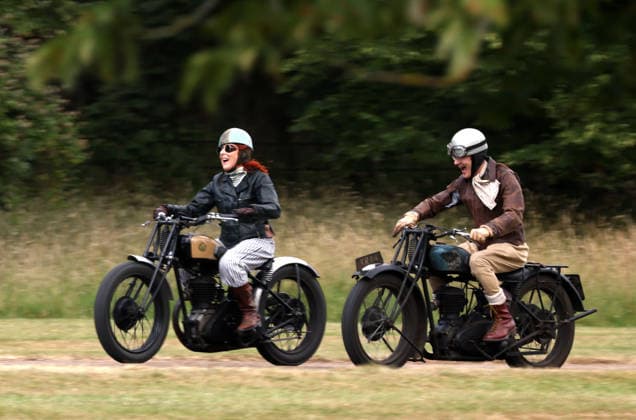 **CAPTION CORRECTION** Alex Curtis on a Triumph CSD leads the way as The Vintage Speed Trials event is taking place at Grimsthorpe Castle in Lincolnshire. Featuring vintage cars and motorcycles it attracts hundreds of people to show off their vehicles, and many wear attire from the pre-war period. Vintage Speed Trials, Grimsthorpe Castle, Lincolnshire, on 4th July, 2026.  .
