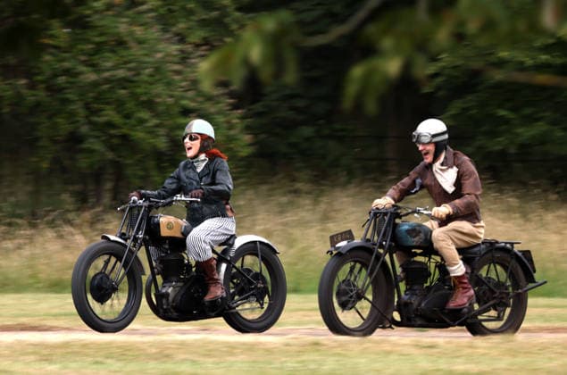 Alex Curtis on a Triumph CSD leads the way as The Vintage Speed Trials event is taking place at Grimsthorpe Castle in Lincolnshire. Featuring vintage cars and motorcycles it attracts hundreds of people to show off their vehicles, and many wear attire from the pre-war period. Vintage Speed Trials, Grimsthorpe Castle, Lincolnshire, on 4th July, 2026.  .