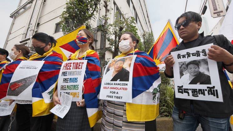 Protesters appeal against China government near the Chinese embassy in Tokyo, Japan on Saturday, July 4, 2026.  TKP2026070403 KEIZOxMORI