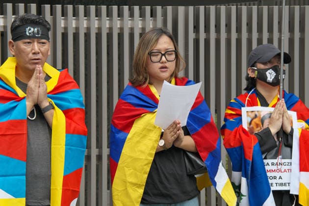 Protesters appeal against China government in front of the Chinese embassy in Tokyo, Japan on Saturday, July 4, 2026.  TKP2026070404 KEIZOxMORI