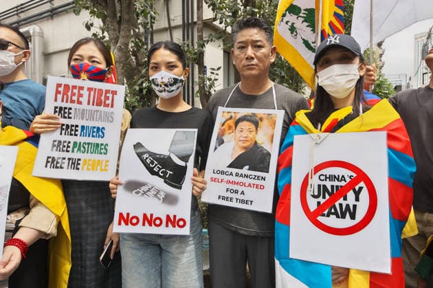 Protesters appeal against China government near the Chinese embassy in Tokyo, Japan on Saturday, July 4, 2026.  TKP2026070410 KEIZOxMORI