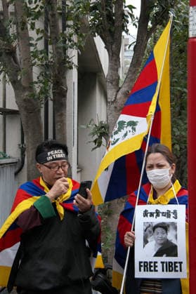 Protesters appeal against China government near the Chinese embassy in Tokyo, Japan on Saturday, July 4, 2026.  TKP2026070402 KEIZOxMORI