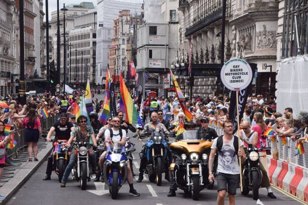 July 4, 2026, London, England, United Kingdom: Members of the Gay Bikers Motorcycle Club pass through Piccadilly during the Pride In London parade. London United Kingdom - ZUMAv130 20260704_zip_v130_007 Copyright: xVukxValcicx